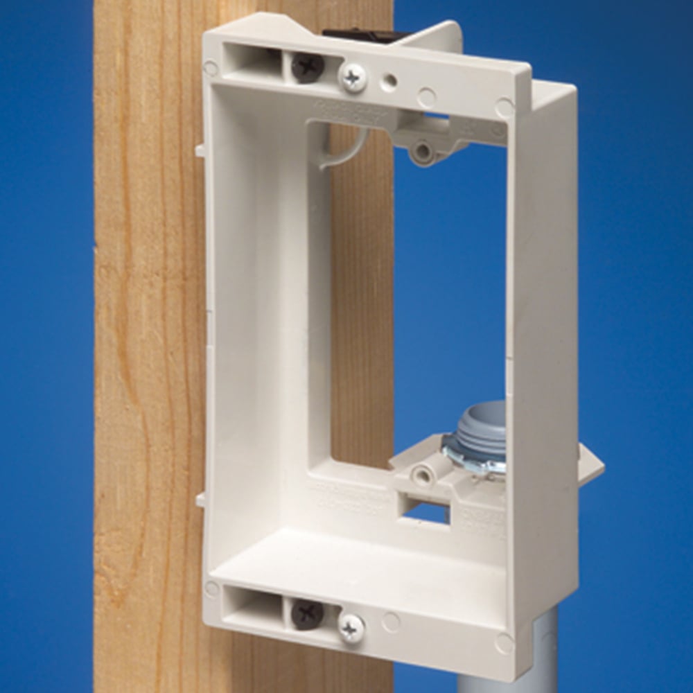 Recessed low voltage mounting bracket for old or new construction. Designed to install low voltage class 2 wiring only. White Paintable. Single Gang.