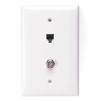 Midsize Telephone/Video Wall Jack, 6P4C X F, White
