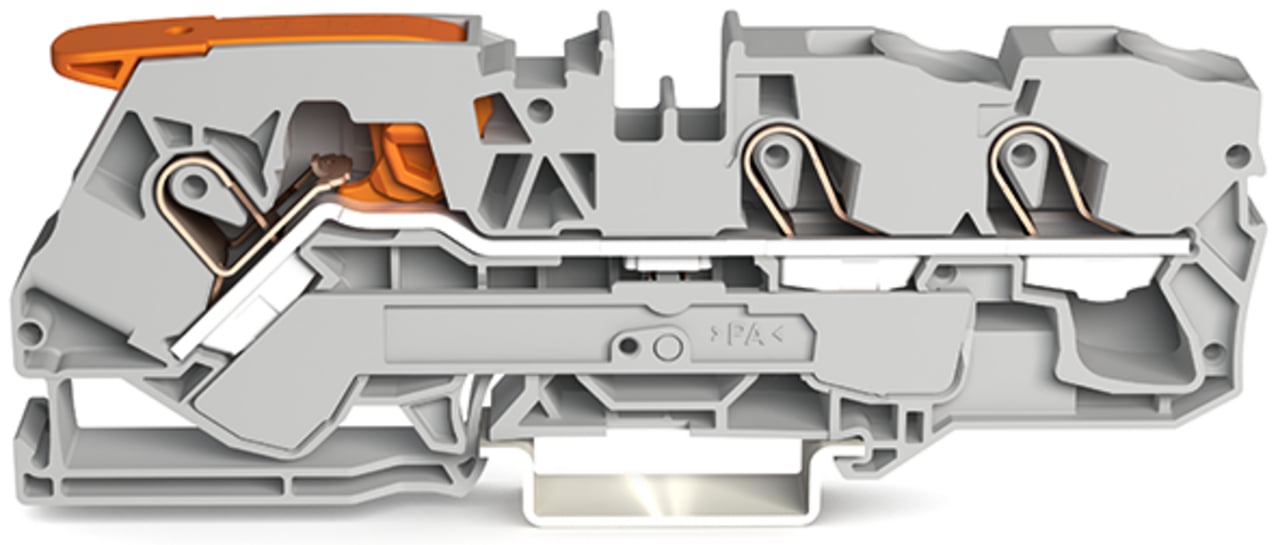 3-conductor through terminal block; with lever and Push-in CAGE CLAMP; 10 mm; with test port; side and center marking; for DIN-rail 35 x 15 and 35 x 7.5; Push-in CAGE CLAMP; 10,00 mm; gray
