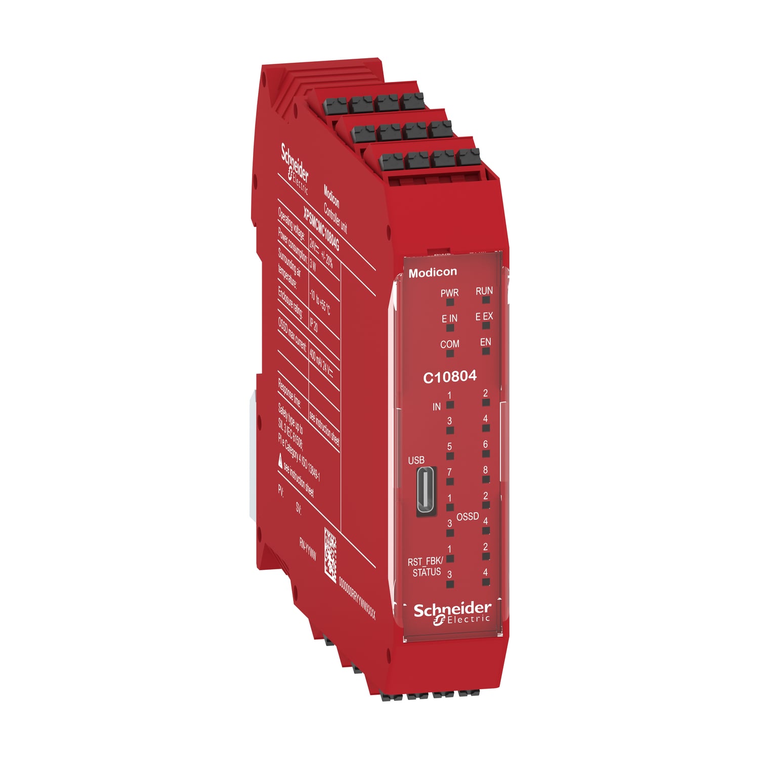 Safety controller, Modicon MCM, 8 inputs 4 outputs, monitors expansion modules, spring
