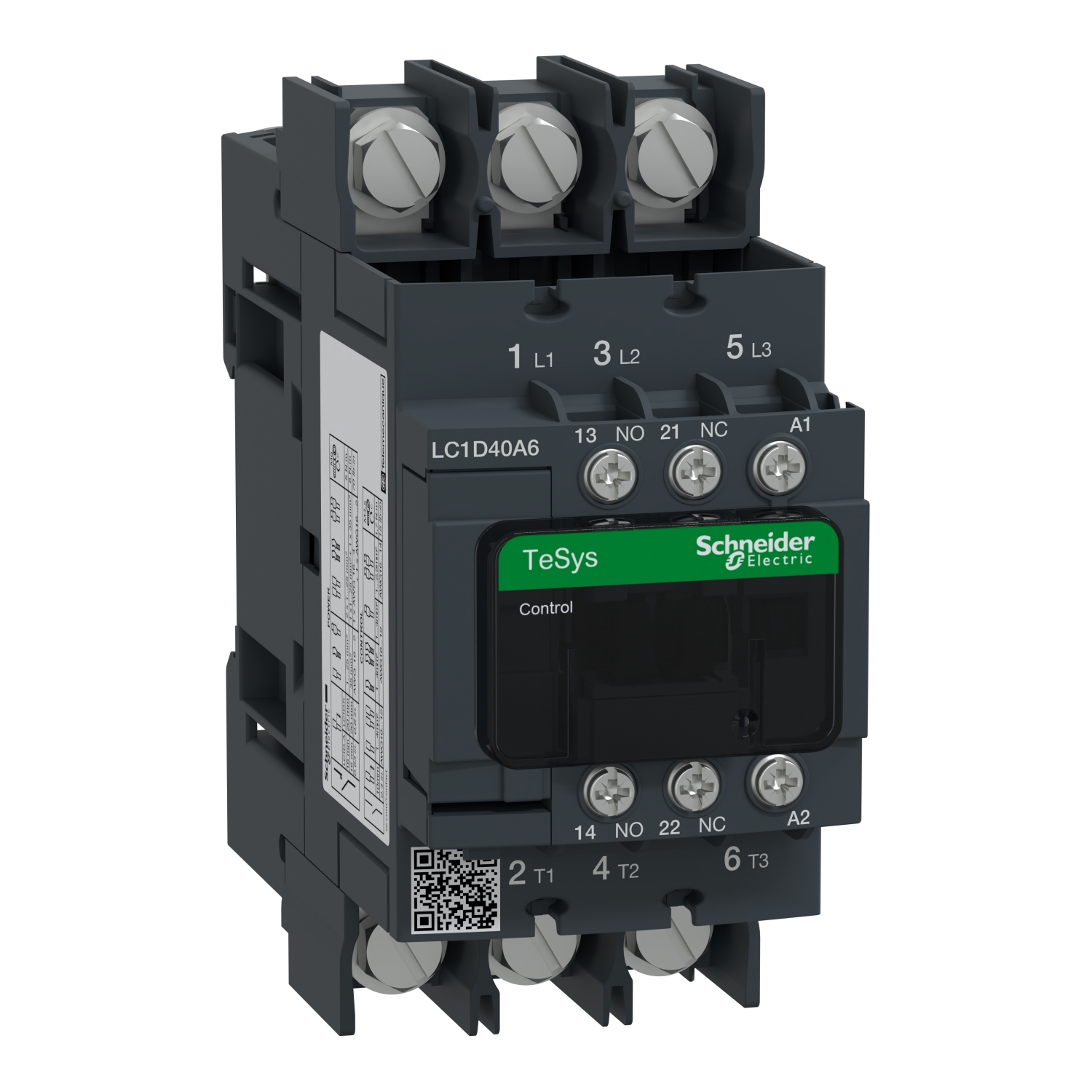 LC1D40A6B7 TeSys D D-Line LC1D IEC Contactor With Protective Cover, 24 VAC V Coil, 60 A, 3NO Contact, 3 Poles