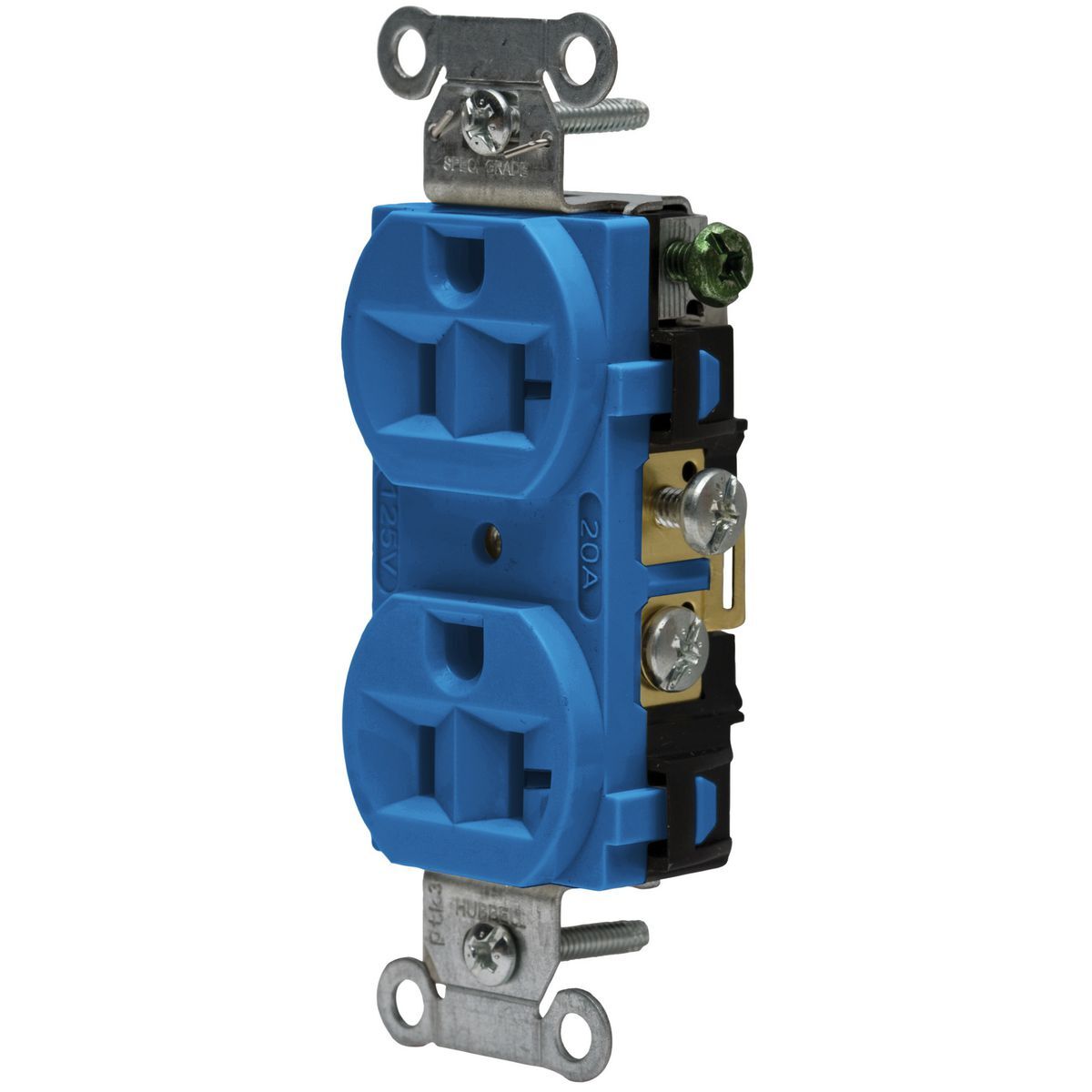Straight Blade Devices, Receptacles, Duplex, Commercial/Industrial Grade, 2-Pole 3-Wire Grounding, 20A 125V, 5-20R, Blue