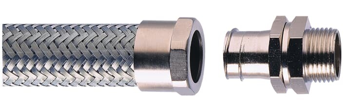 1/2 Inch Nickel Plated Brass Straight Fitting with Swivel External Thread, IP40 Rating, Metric Thread Size M20