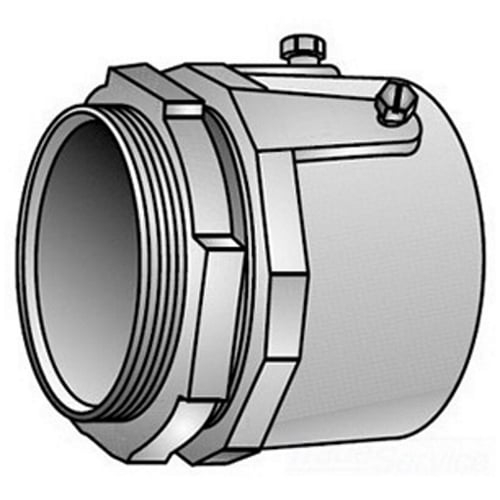 OZ-Gedney Type 28 Rigid Connector, Size: 4 IN, Connection: Male NPS Hub X Set Screw, Malleable Iron, Finish: Zinc Plated, Dimensions: 5-1/4 IN Maximum Diameter X 3 IN Length, 1-1/8 IN Thread Length, Third Party Certification: UL File Number E-11853