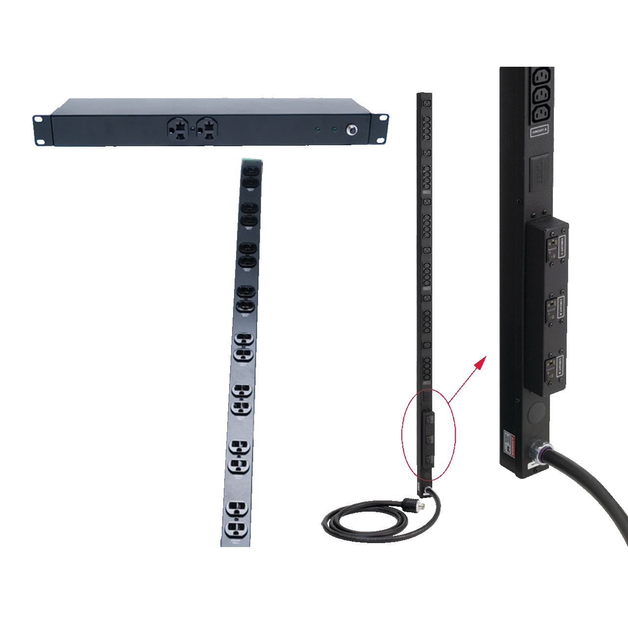 Rack- and Panel-Mount PDU, 19in length, Black, Steel, 14 Rec, 15A