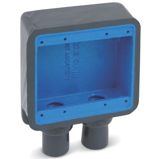 PVC Double-Coated Dead End Device Box, Shallow Style, Double Gang, Two Hub, Hub Size 3/4 Inch/21 Metric, Iron Alloy, Gray