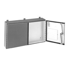Eaton B-Line series wall mounted panel enclosure, 42" height, 12" length, 42" width, NEMA 12, Hinged cover, 12D enclosure, Wall mount, Medium double door, External mounting feet, Carbon steel, Oil-resistant gasket