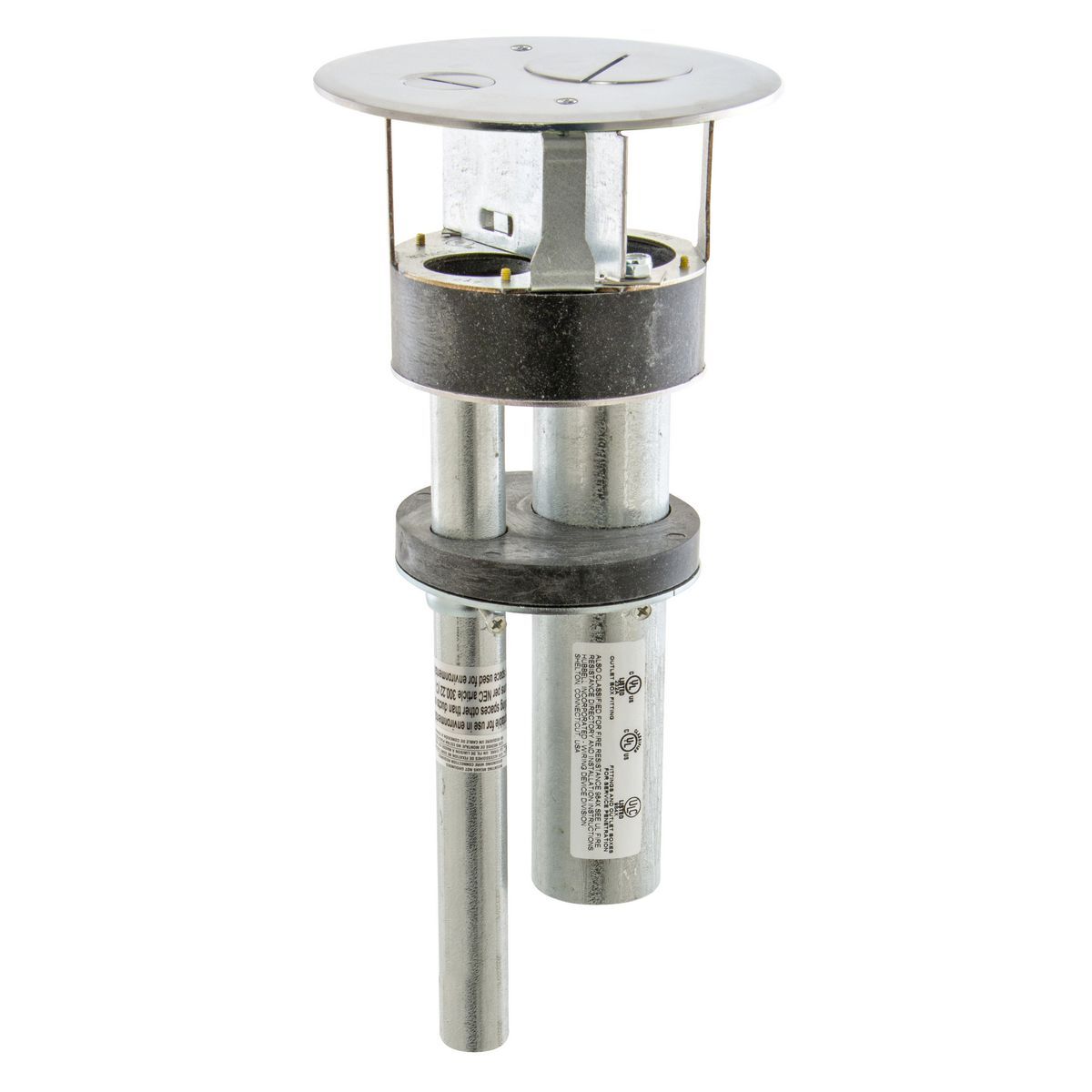 Fire Rated Poke Throughs, Furniture Feed 4" Series, Through Floor Fitting, Satin Nickel Plated Cover