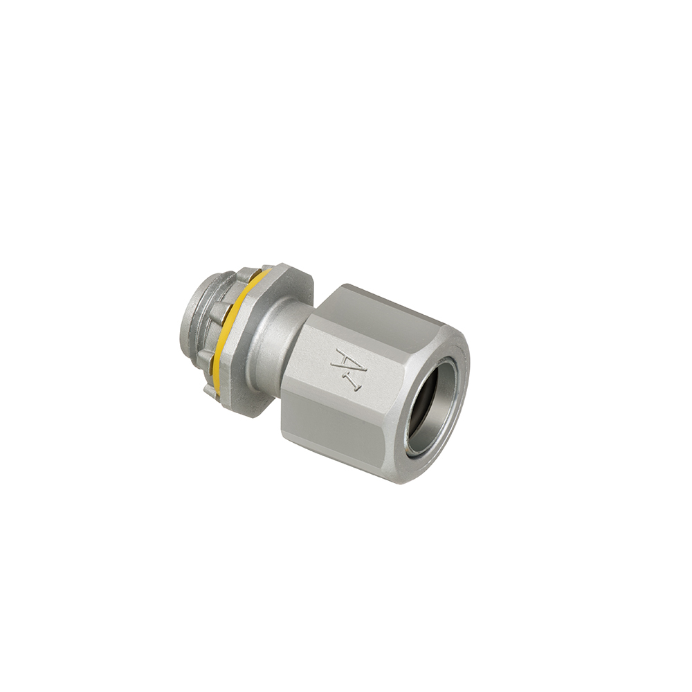Liquid tight concrete tight zinc fitting for PVC jacketed MC cable and tech90 cable. Cable Range .415 to .565. 1/2" Trade Size.