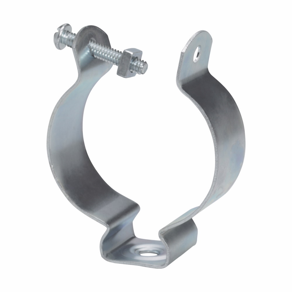 Eaton B-Line series conduit support fasteners, Conduit and cable, 0.24lbs, Trade size: 5, Conduit size: 2" EMT, 2" Rigid, Conduit hangers, .5" Min, 4" Max mount size, 400 lbs load capacity, Conduit hangers, Zinc plated