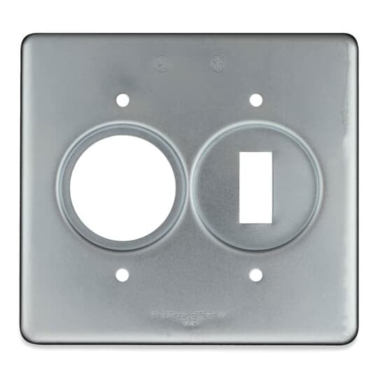 Two Gang Device Box Cover, Sheet Steel, Single Receptacle Hole Diameter 1.405 Inch, One Switch