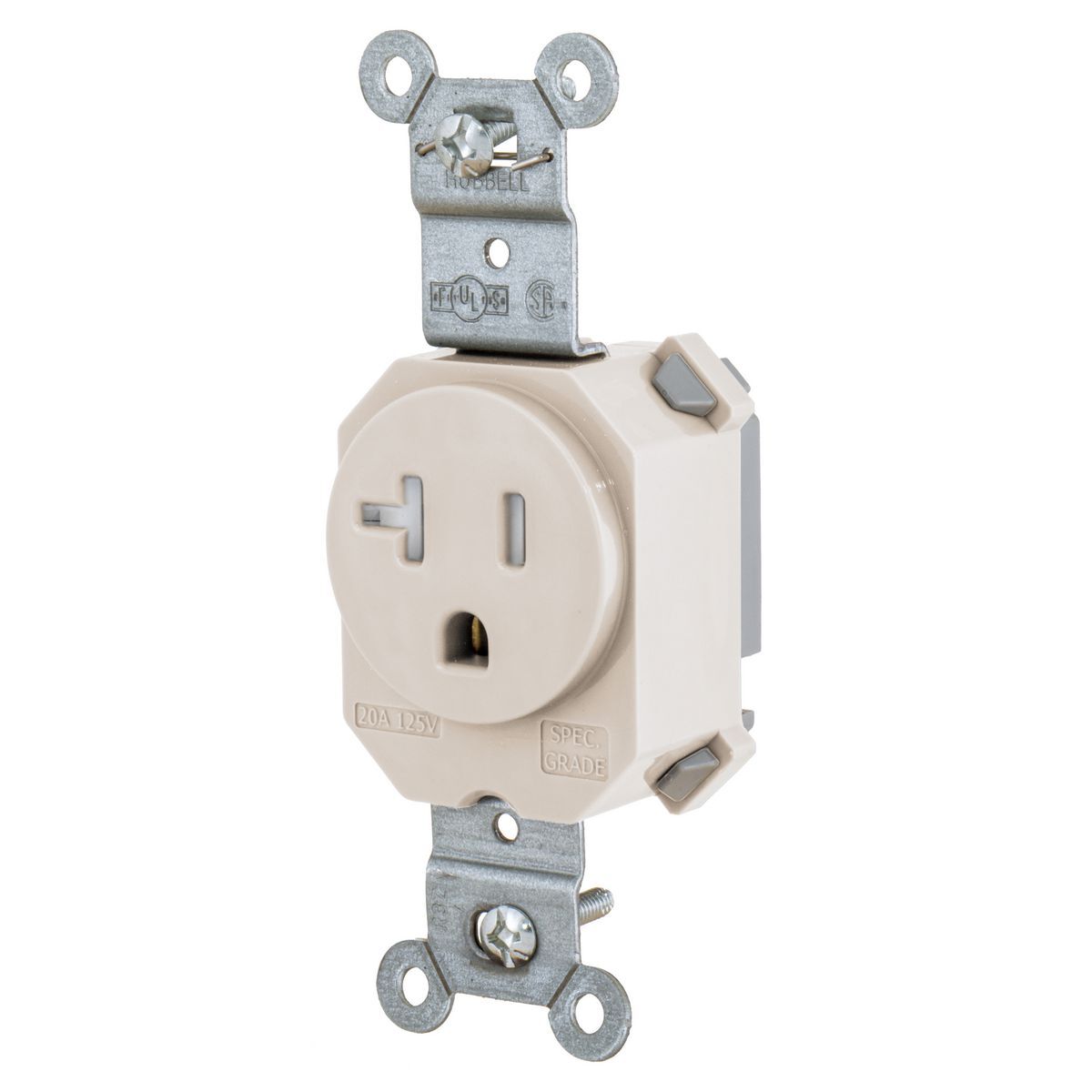 Straight Blade Devices, Tamper Resistant, Receptacles, Simplex, SNAPConnect, Hospital Grade, 15A 125V, 2-Pole 3-Wire Grounding, 5-15R, Light Almond