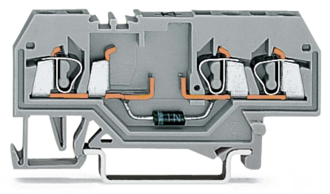 Component terminal block; 3-conductor; with diode 1N4007; anode, left side; for DIN-rail 35 x 15 and 35 x 7.5; 2.5 mm; CAGE CLAMP; 2,50 mm; gray