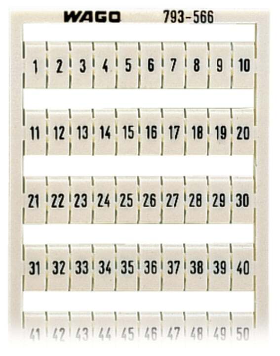WMB marking card; as card; MARKED; 1 ... 50 (2x); not stretchable; Horizontal marking; snap-on type; white