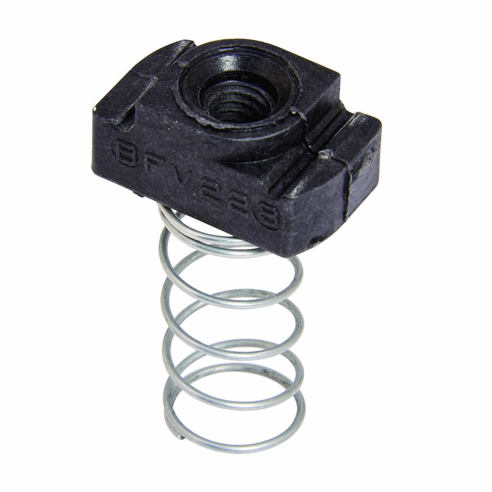Eaton B-Line series channel nut, 0.63" H x 1.2970" L x 0.7550" W, Steel, 3/8?-16 bolt size, Channel nut with spring