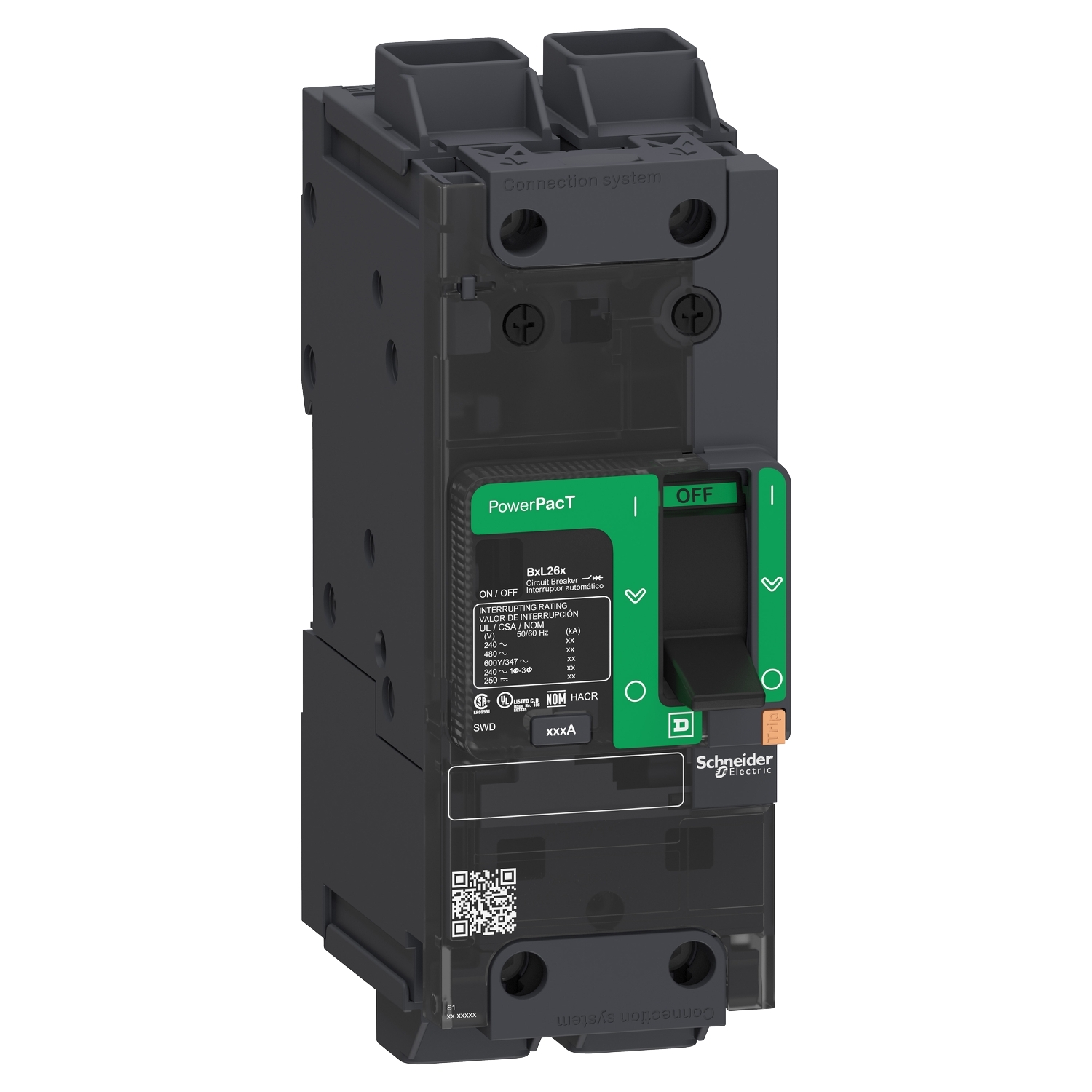 Circuit breaker, PowerPacT B, 40A, 2 pole, 600Y/347VAC, 14kA, lugs, thermal magnetic, 80%