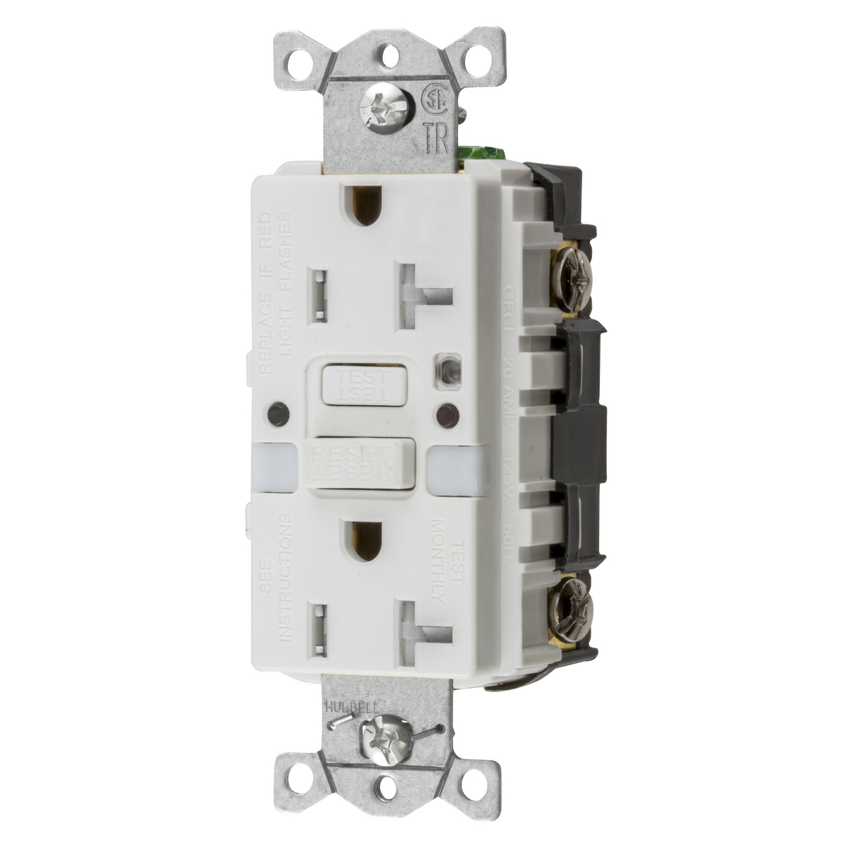 GFCI, Commercial Grade, Self Test, 20A 125V, 2-Pole 3-Wire Grounding, 5-20R, with Nightlight