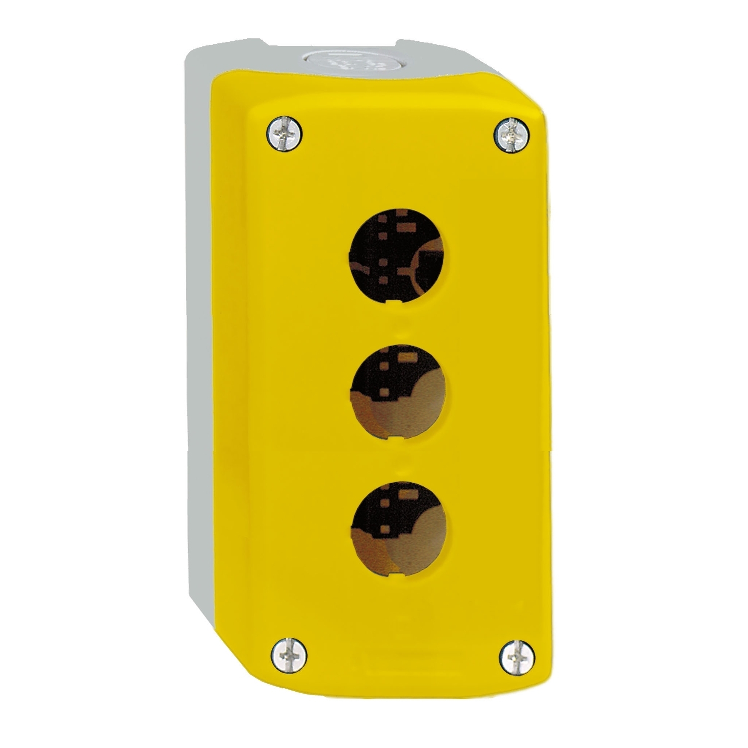 Empty control station, Harmony XALD, XALK, plastic, yellow, 3 cut-outs, unmarked, 2 knock-outs for cable entry, UL/CSA certified