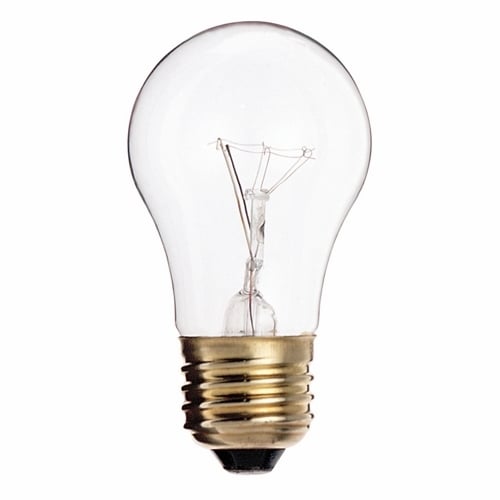 Incandescent General Service Lamp, Designation: 25A15/CL, 130 V, 25 WTT, A15 Shape, E26 Medium Base, Clear, C-9 Filament, 2500 HR, Lumens: 150 LM Initial, 3-1/2 IN Length, 1-7/8 IN Diameter