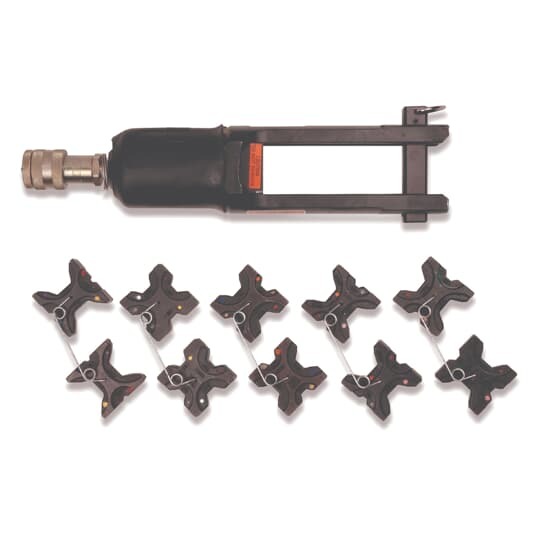 12 Ton Hydraulic Crimp Head with Steel Case - Closed Yoke, Includes 5 Sets of Multi-Nested Dies