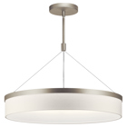 Add softness to modern dining tables and kitchen islands with the floating style of the Mercel 3 light chandelier/pendant in Satin Nickel. A sheer linen shade in grey or white appears suspended in air by thin wires. The LED light delivers illumination while keeping the look clean and simple.
