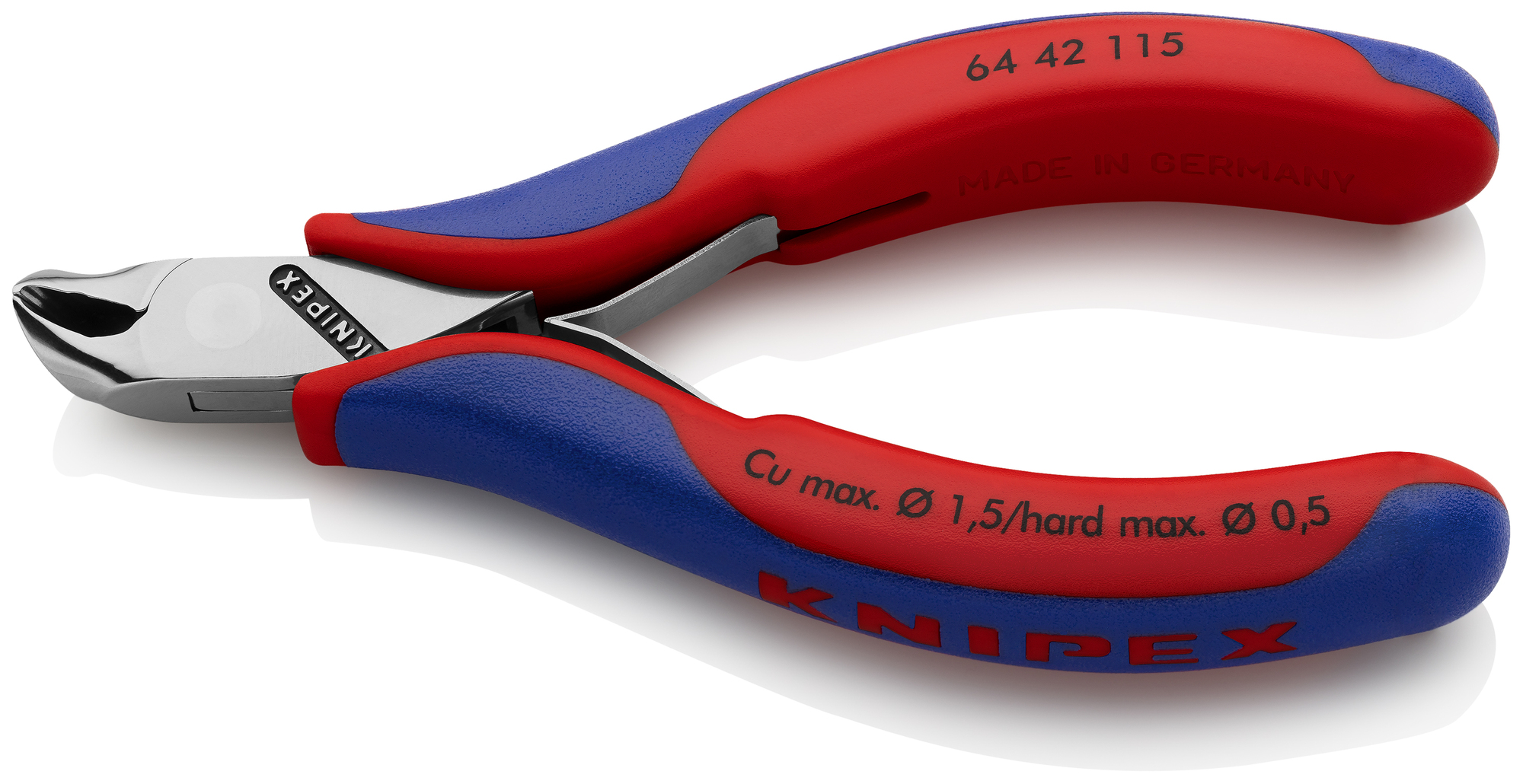Electronics End Cutting Nippers, 4 1/2 in., Multi-Component, Polished, Semi-flush with Small Bevel Cut, End Cutter Head, Up to 1/64 in. Hard Wire, 27°