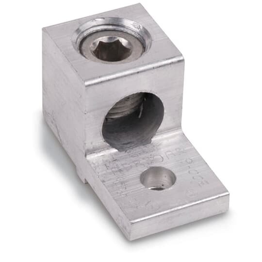 Type ADR-Anti-Rotational ALCUL Single-Conductor, One-Hole Mount, Conductor Range Max 2/0 Str, Min 14 AWG, 1/4 Inch Bolt Hole, Hex Head Screw, Tin Plated,