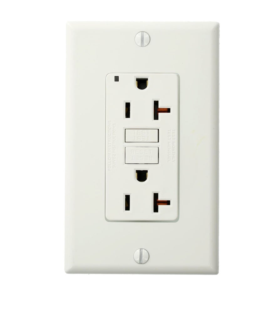 20 Amp, 125 Volt, Phase X Shallow Non-Tamper Resistant GFCI Receptacle, Feed-Through, Lighted, Nylon Wallplate, White