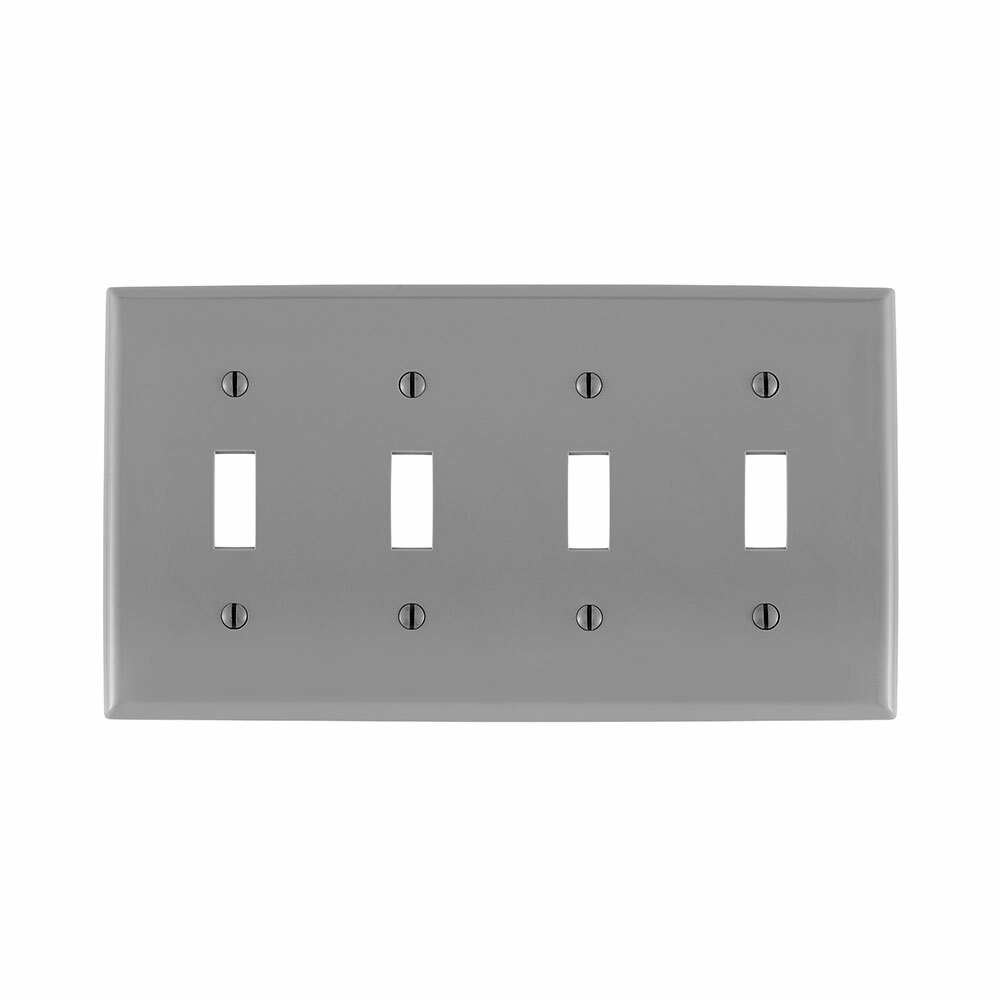 4-Gang Toggle Device Switch Wallplate, Standard Size, Thermoplastic Nylon, Gray