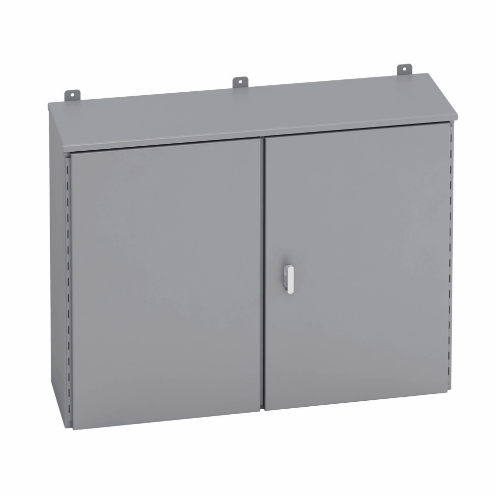 Eaton B-Line series Type 3/3R panel enclosures, 36" height, 16" length, 42" width, NEMA 3R, Hinged cover, DRHC enclosure, Wall mount, Medium double door, External mounting feet, Carbon steel