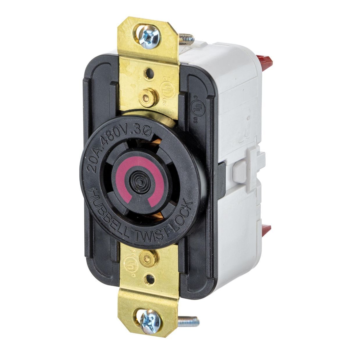 Twist-Lock Edge Receptacle with Spring Termination, 20A, 3P 480V, L16-20R, Black