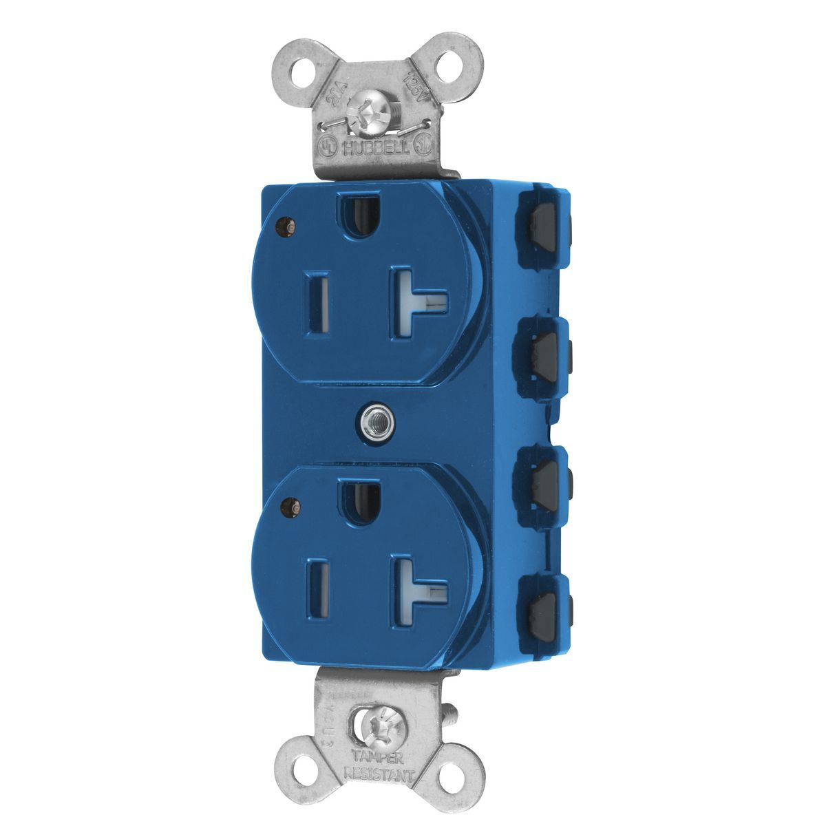 Straight Blade Devices, Receptacles, Duplex, SNAPConnect, Tamper Resistant, LED Indicator, 20A 125V, 2-Pole 3-Wire Grounding, 5-20R, Nylon, Blue, USA