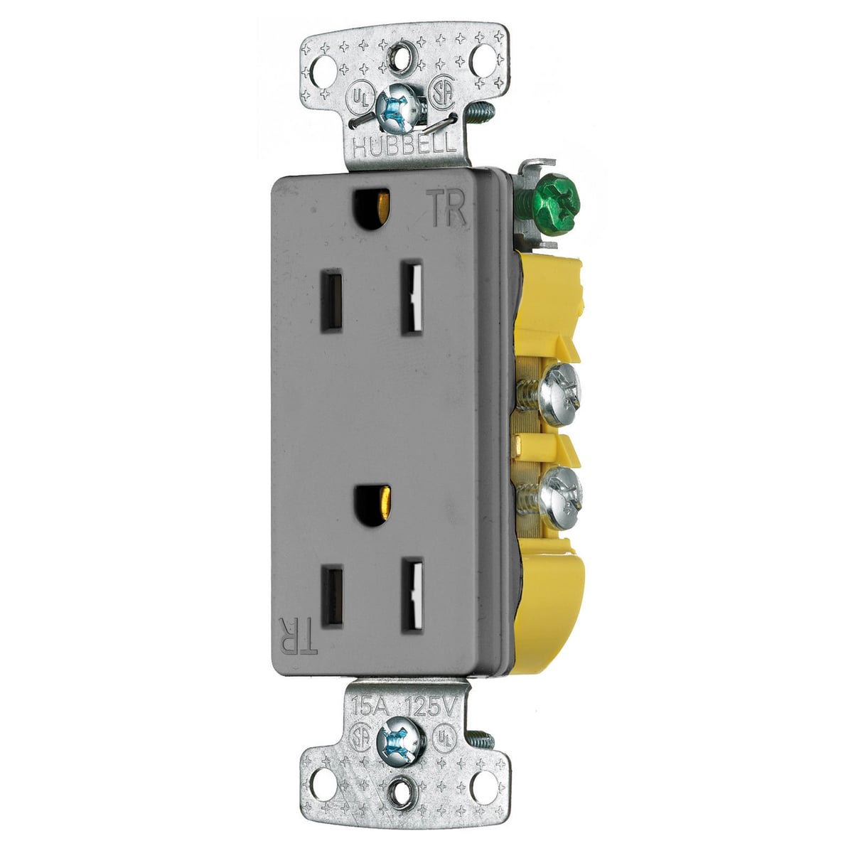 tradeSELECT Straight Blade Residential Grade, Tamper Resistant Decorator Duplex, Self Grounding, 15A 125V, 2-Pole 3-Wire Grounding, 5-15R