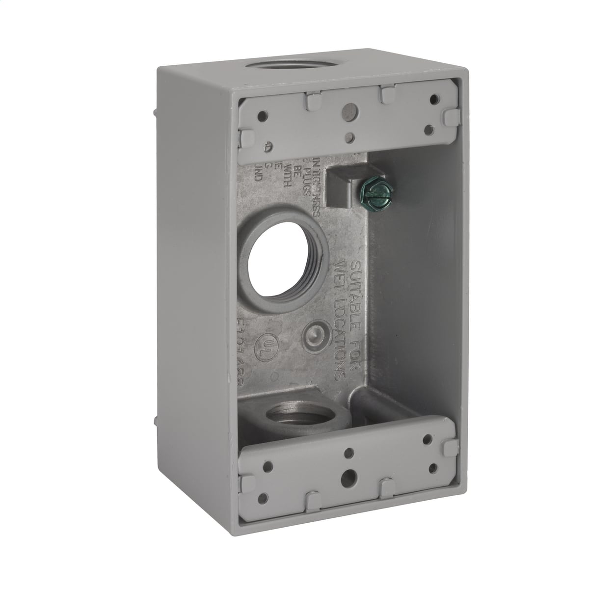 1G WEATHERPROOF BOX (3) 3/4 IN. OUTLETS - GRAY