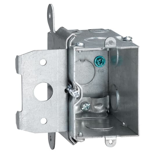 Single Gang Adjustable Wall Box, 20 Cubic Inches, 3.28 Inches Long x 2.20 Inches Wide x 3.52 Inches Deep, 1/2 Inch Knockouts, Pre-Galvanized Steel, For use with 4 Inch Square Boxes, pack of 6, for Retail