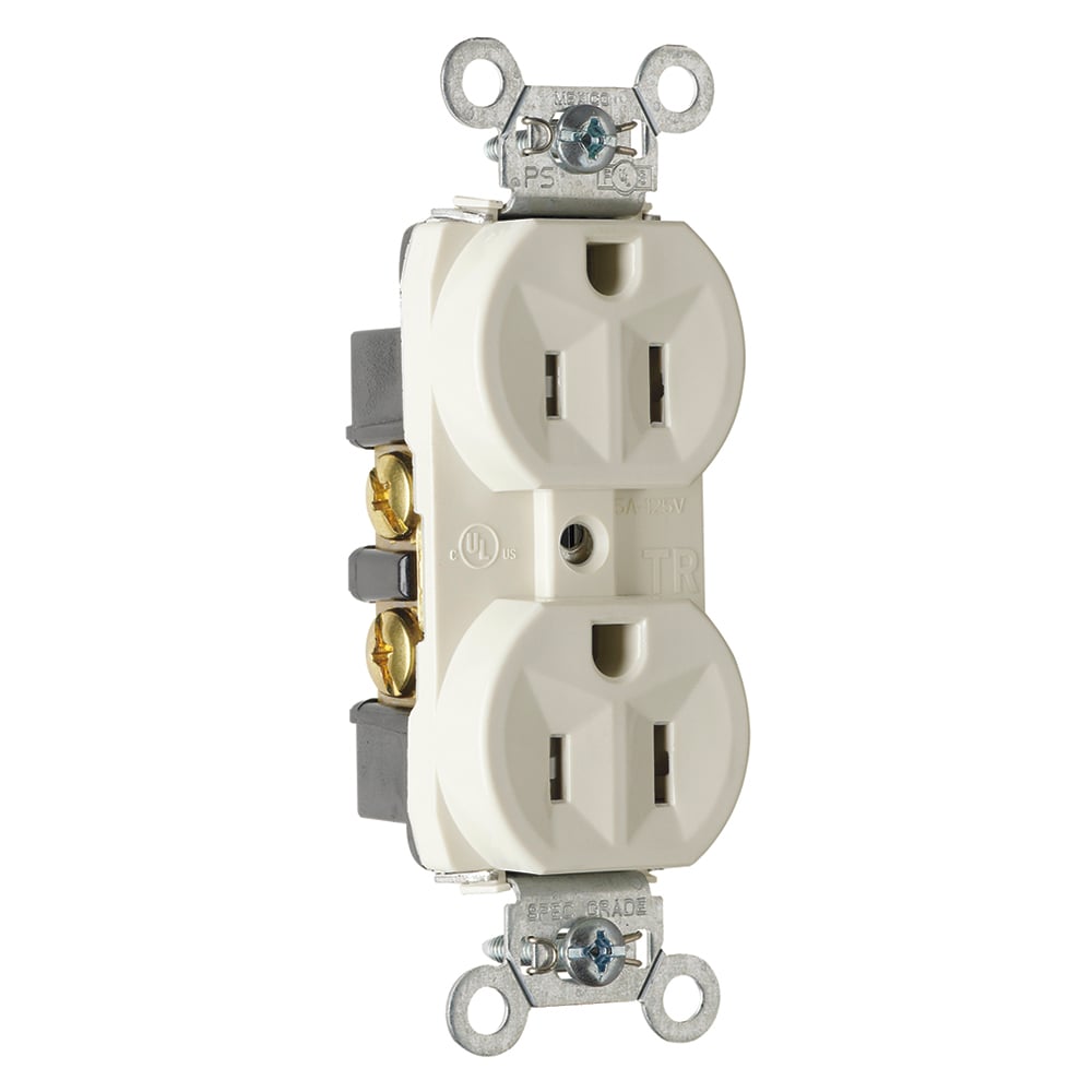 Tamper-Resistant Hard Use Spec Grade Duplex Receptacle Back and, Side Wire 15amp 125volt Light Almond