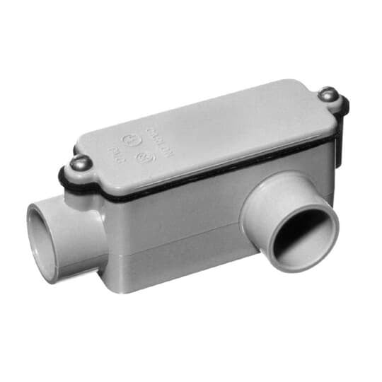 Type LL Conduit Body, Volume 12 Cubic Inches, Size 1 Inch, Length 6-9/32 Inches, Material PVC, Color Gray, For use with Schedule 40 and 80 Conduit, Pack of 10