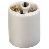 Medium Base, One-Piece, Keyless, Incandescent, Glazed Porcelain Lampholder, Mounting Screws, Single Circuit, Back Wired, Spring Center Contact, White