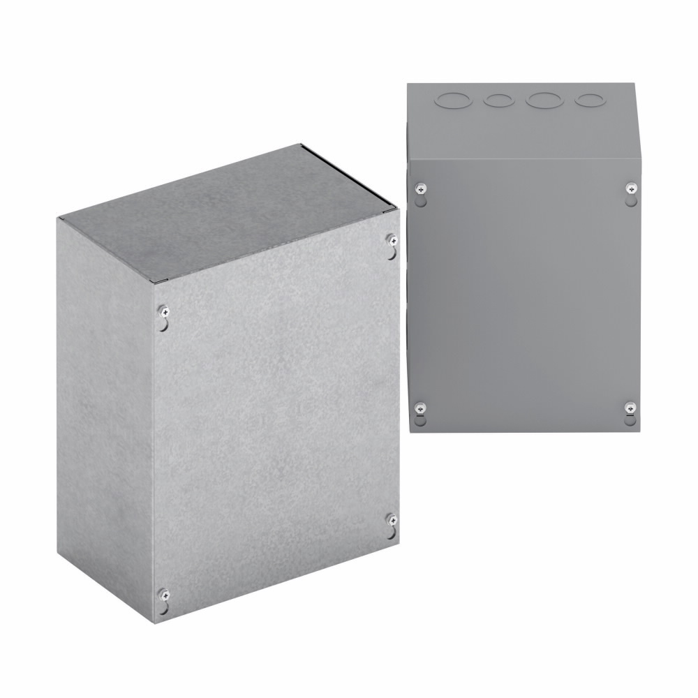 Eaton B-Line series other enclosure accessories, NEMA 12, ANSI 61 gray painted, Cover secured to body w/plated pan head combo screw, Galvanized steel, Type 1 screw cover, Surface mount, Junction boxes, Slotted cover screw, 16 gauge