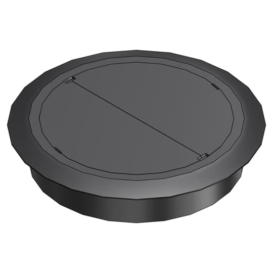 One-Piece Carpet Plate Cover for Recessed Service Floor Box, 5-11/16 Inch Diameter, Color Charcoal, PolyCarbonate, Includes 1 Duplex Receptacle Plate, with Molded Support Ribs