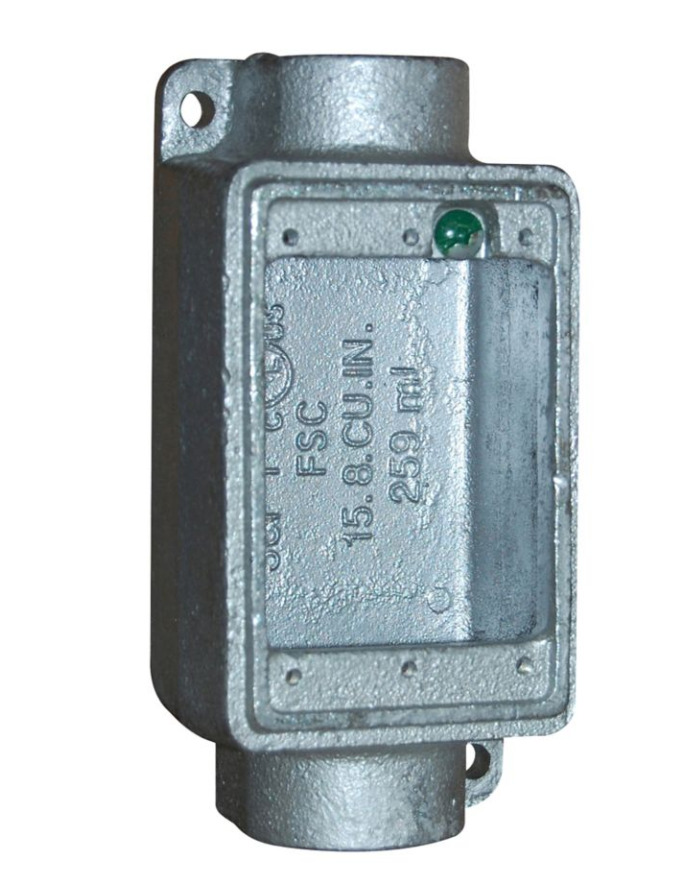 FSCM2 Condulet Shallow Device Box With Mounting Lug And Ground Screw, 3/4 in Trade, 1 Gang, Malleable Iron, Electro-Plated Zinc