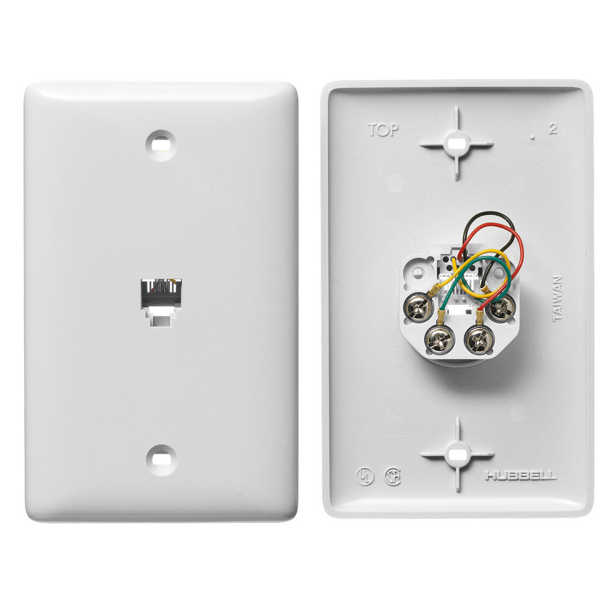Plates, 1-Gang, Mid Sized, With Jack, 6-Position 4-Conductor, Screw Terminal, White