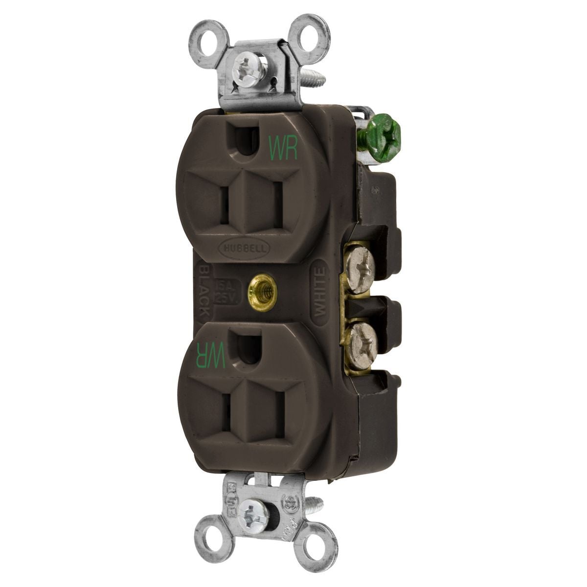 Straight Blade Devices, Weather Resistant Receptacles, Duplex, Commercial/Industrial Grade, 2-Pole 3-Wire Grounding, 15A 125V, 5-15R, Brown