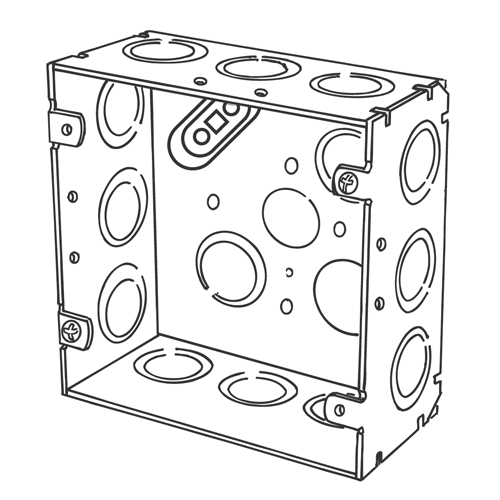 Features:With 3/4 And 1/2 IN Conduit Knockout, Grounding Wire, Standard:UL E18095, Number Of Outlet:16, Material:Steel, Size:4.6875 X 4.6875 X 2.125IN, Cubic Capacity:42CI
