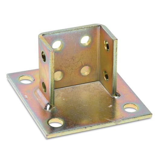 Connector Post Base, 6 Inch Square Base, Length of Connector 3-1/2 Inches, Width of Connector 3-3/16 Inch, Steel with 3/4 Inch Holes on 1-1/2 Inch Centers