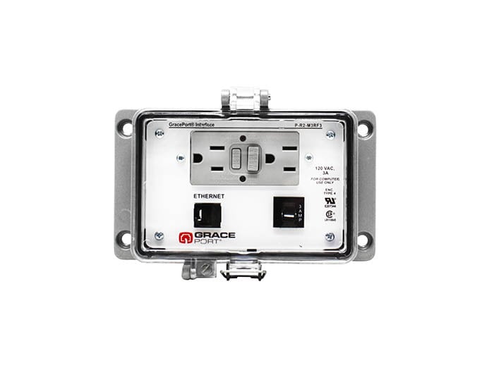 PANEL INTERFACE CONNECTOR WITH RJ45, PMH, UL TYPE 4, GFCI DUPLEX INSIDE-OUTLET, 3 AMP CB