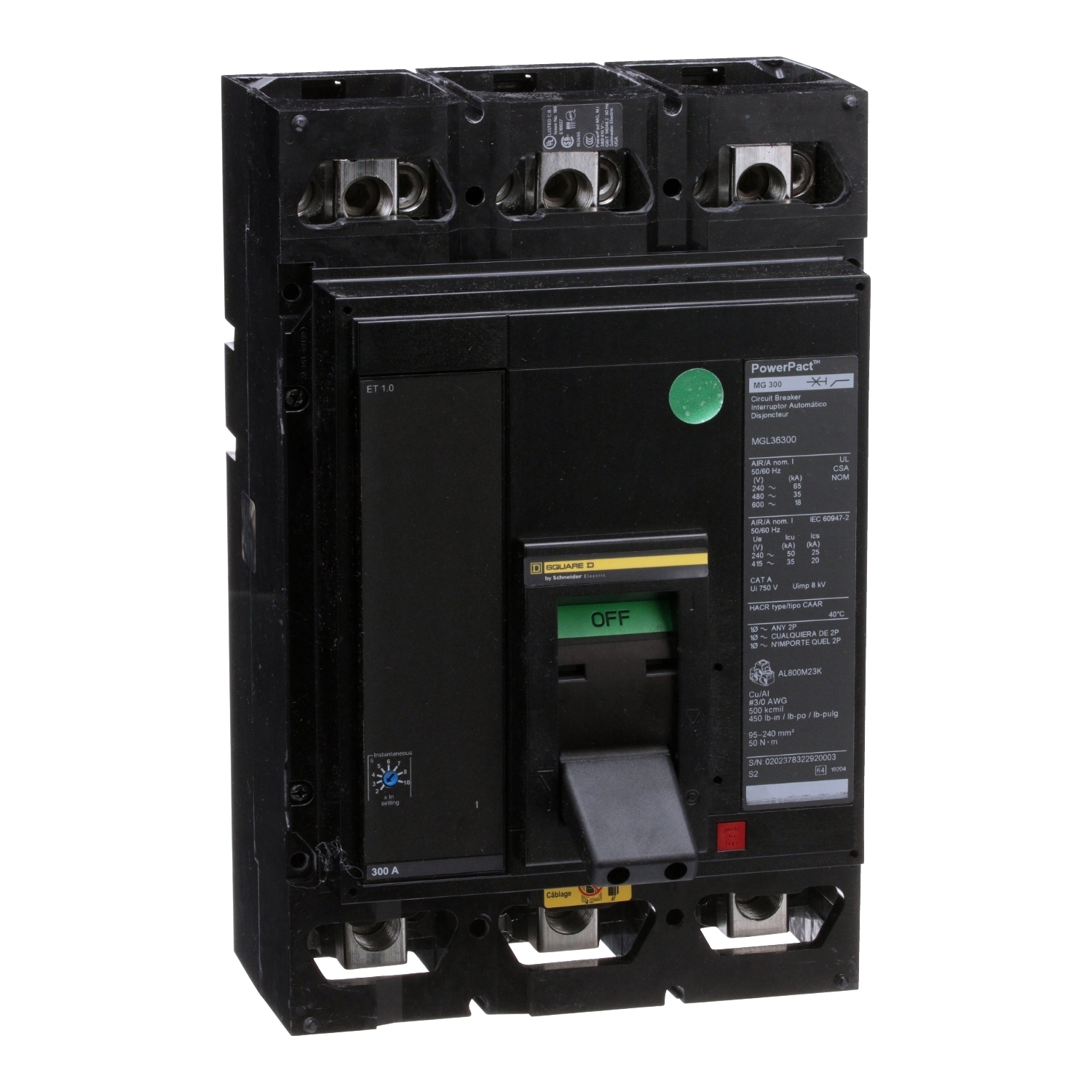 MJL36450 Molded Case Circuit Breaker, 450 Amp, 3 Pole, 600V