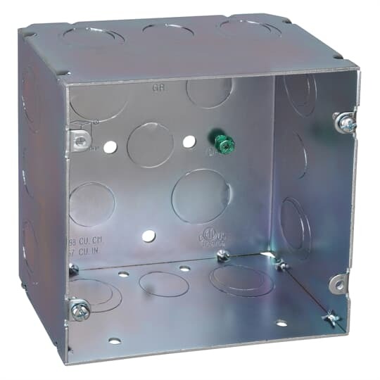 Fire Signal Box, 67 Cubic Inches, 5 Inches Square x 2-7/8 Inches Deep, 1/2 Inch and 3/4 Inch Knockouts, Pre-Galvanized Steel