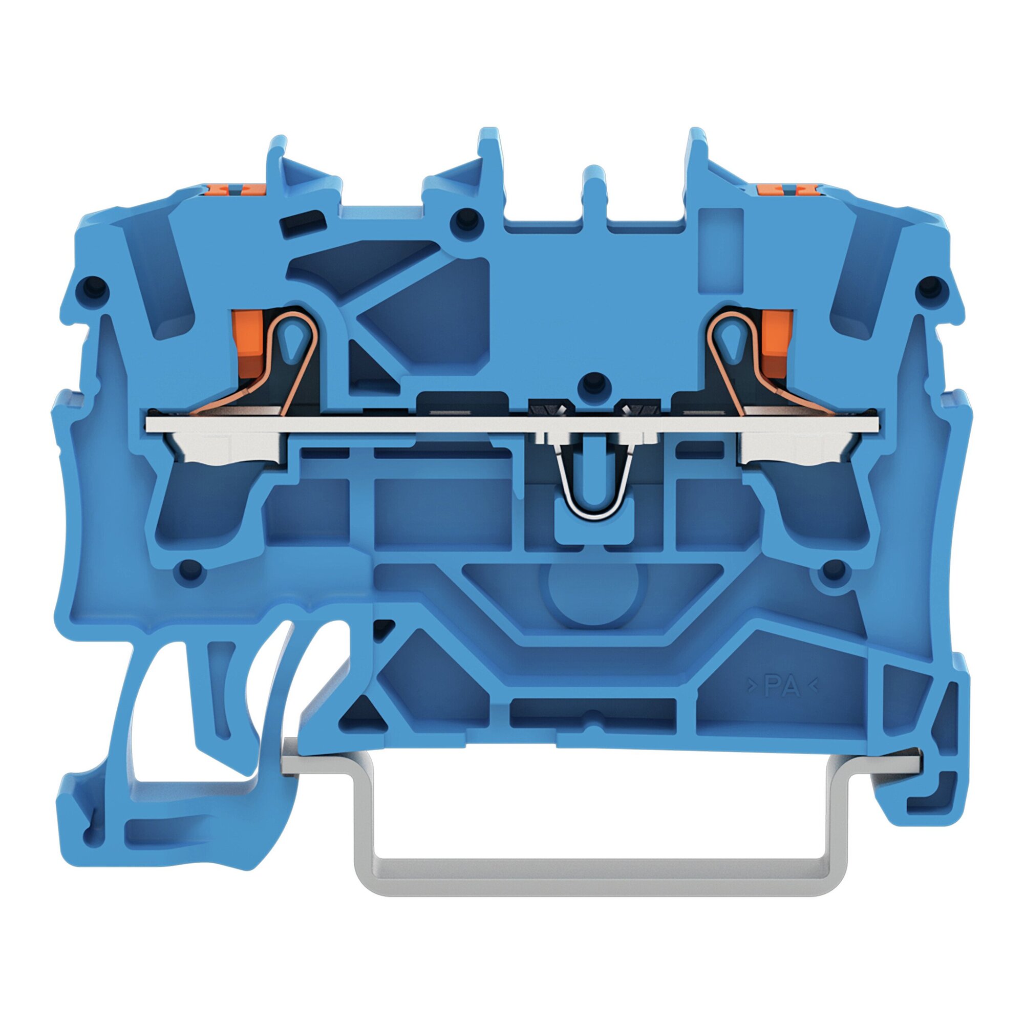 2-conductor through terminal block; with push-button; 2.5 mm; with test port; suitable for Ex i applications; side and center marking; for DIN-rail 35 x 15 and 35 x 7.5; Push-in CAGE CLAMP; 2,50 mm; blue