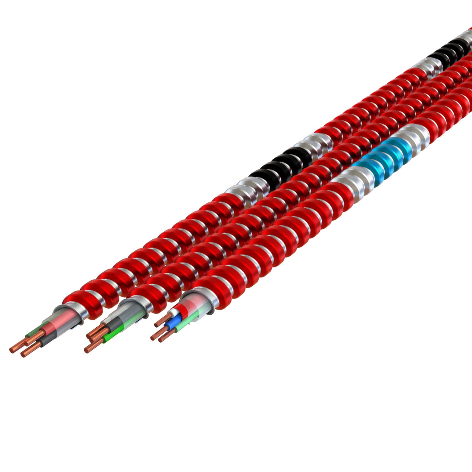 14-4(2TSP) BK RD_BE WE_GN Fire Alarm/Control Cable - Dual Rated - Type MC/FPLP, Red Interlocked Galvanized Steel Armor , 1000' Reel,